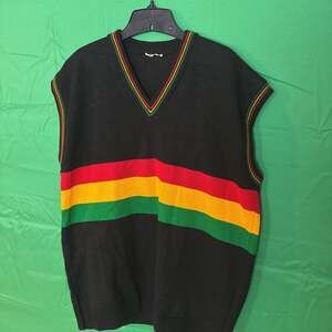 Vintage DHI Red Striped Sleeveless Knit Sweater Vest Primary School Colors V Nec